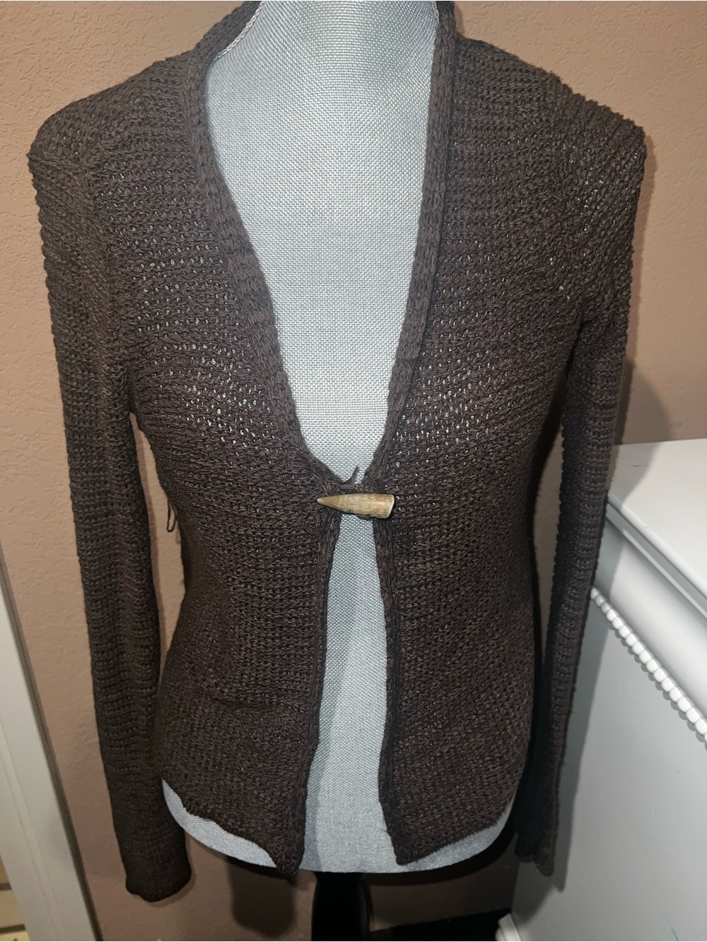 Brown Knit Toggle Cardigan Sweater - Women small